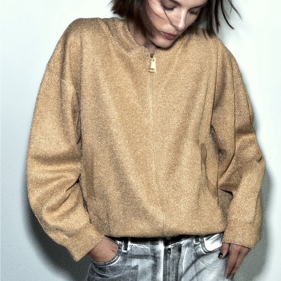 Zara NWT gold oversized bomber jacket - Picture 9 of 10
